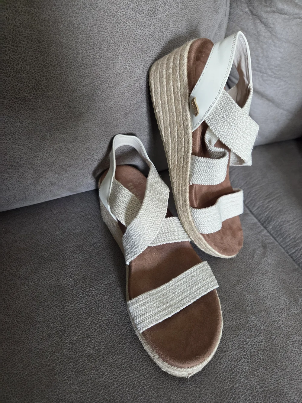 Women's Cream Espadrille Wedge Sandals